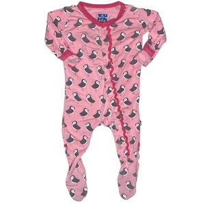 Kickee Pants Pink Puffin Ruffle Butt Bamboo Sleeper Size 3-6M